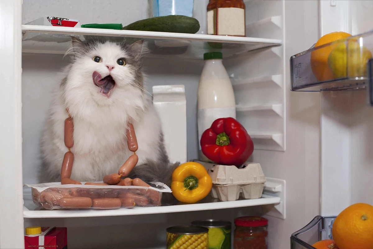 Healthy options for cats from the fridge, including meat, dairy, and vegetables.