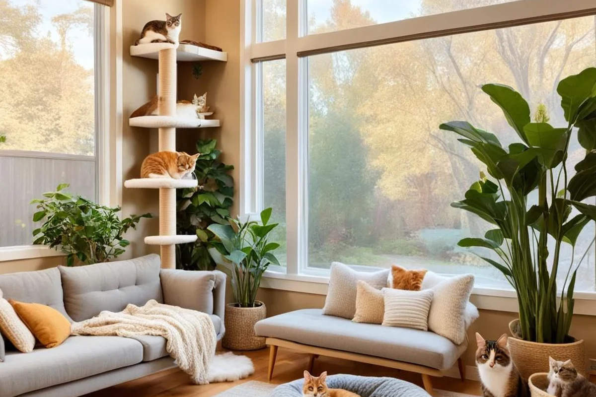 A happy cat lounging in a sunlit room, showcasing its playful and affectionate nature.