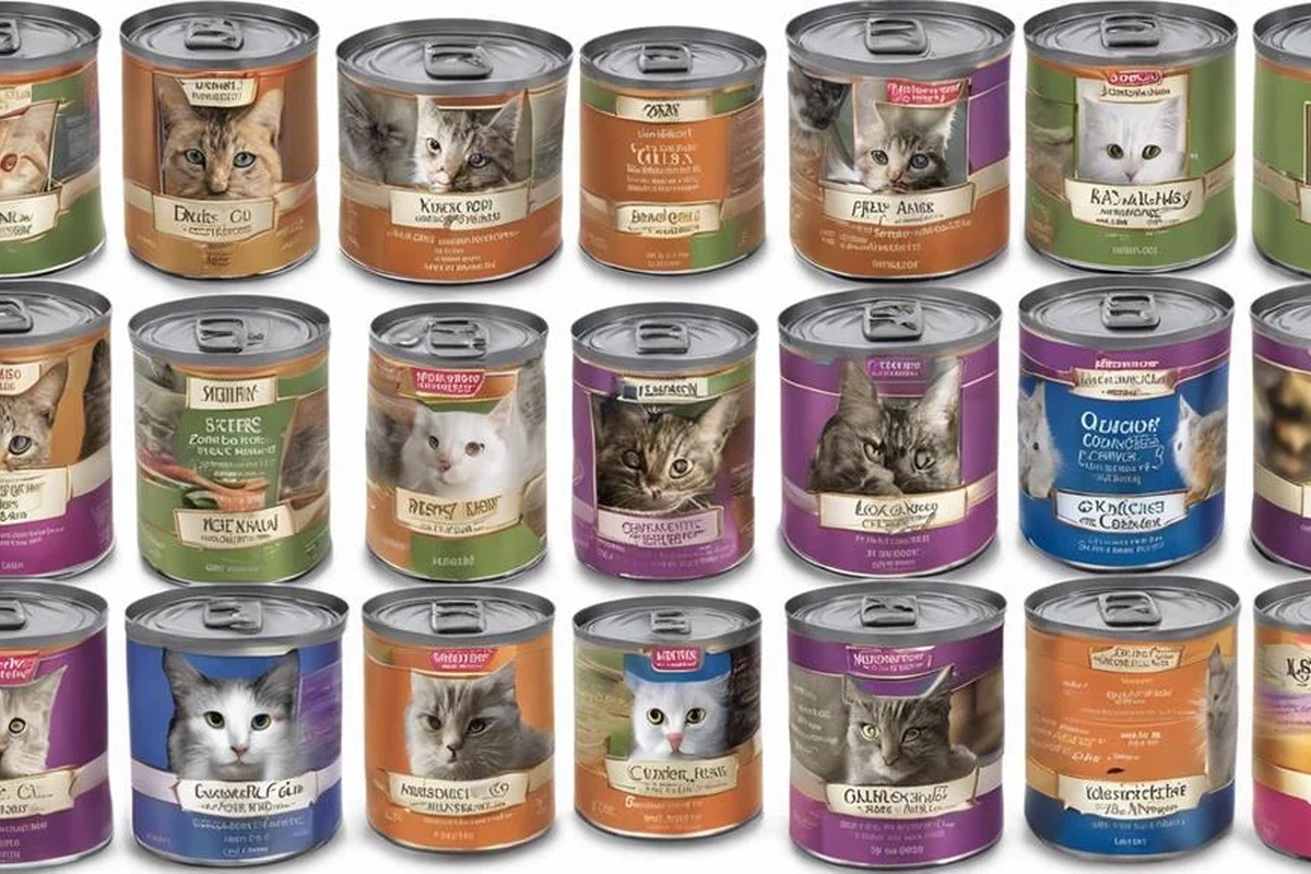 A cat enjoying a bowl of canned cat food.