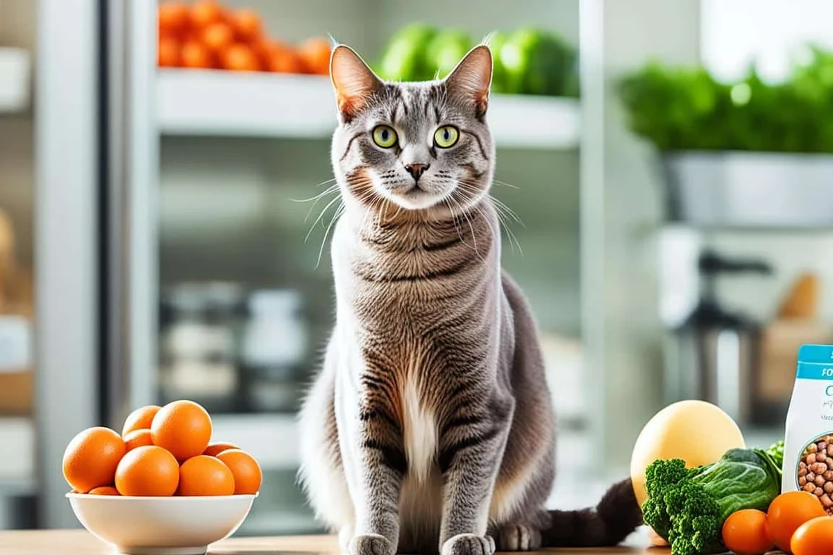 Healthy options for cats from the fridge, including meat, dairy, and vegetables.