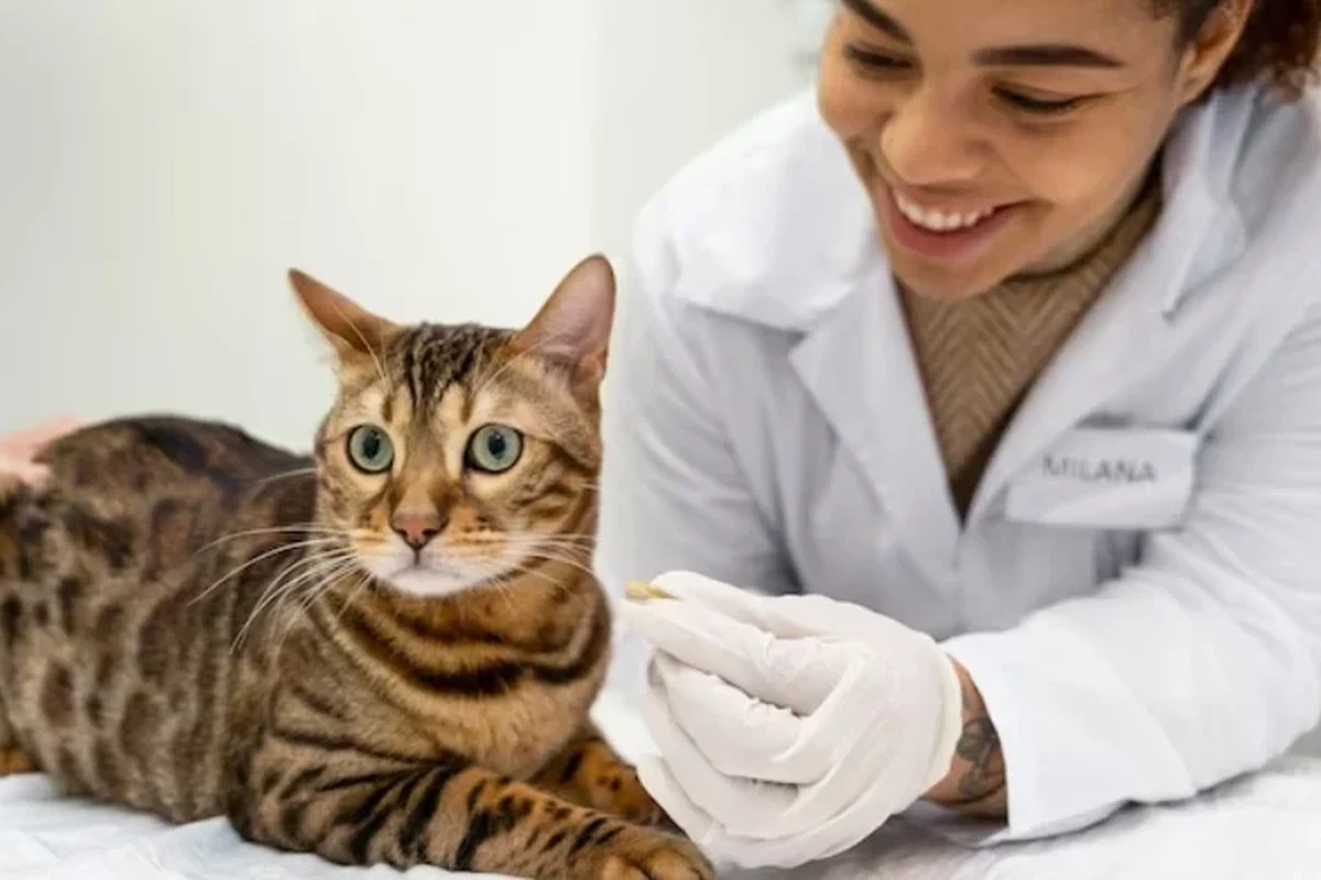 Cat being treated for diarrhea with food and hydration tips