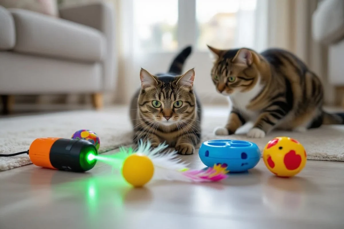 A playful cat engaged with toys, depicting a scene from I Am Cat.