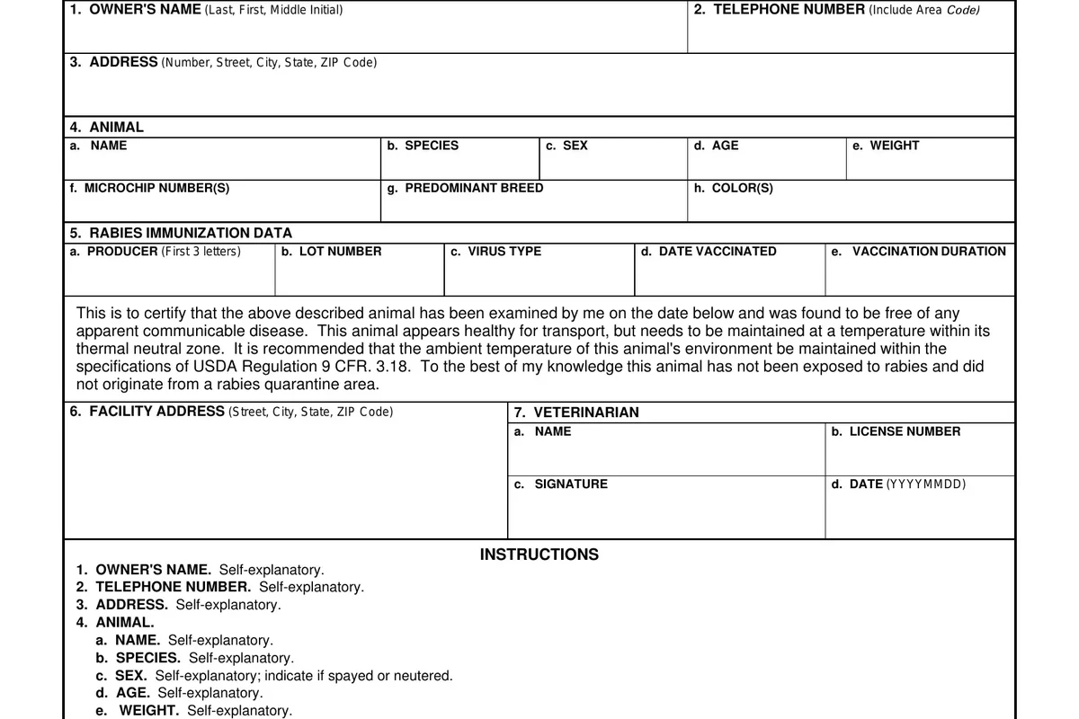 Health certificate for a cat, showing cost and important information