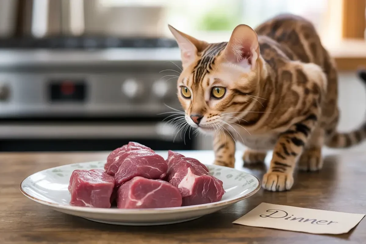 A cat enjoying a bowl of beef, highlighting its nutritional benefits.